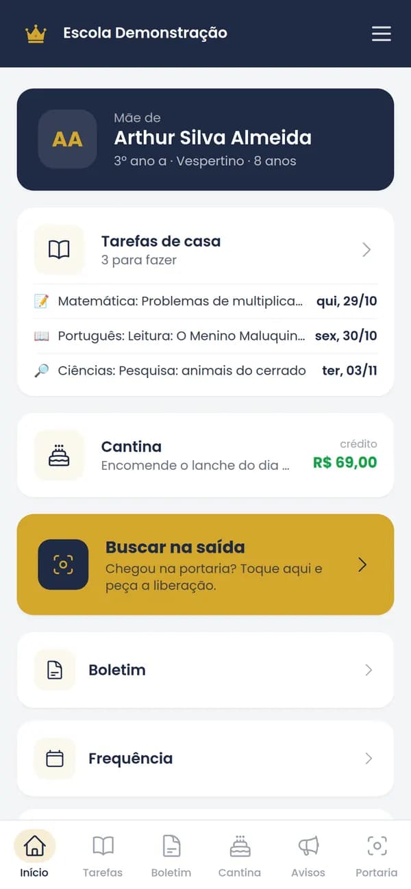App dos pais: Tudo do filho na tela inicial
