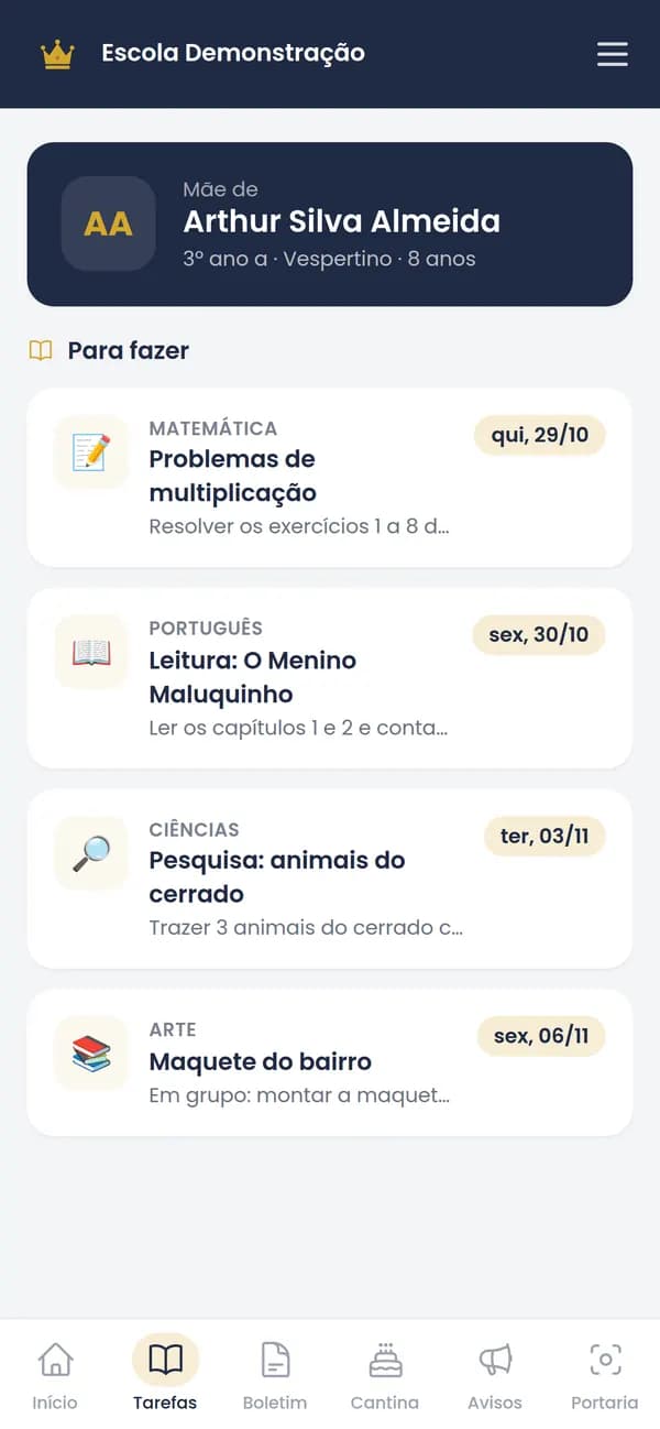 App dos pais: Tarefas de casa